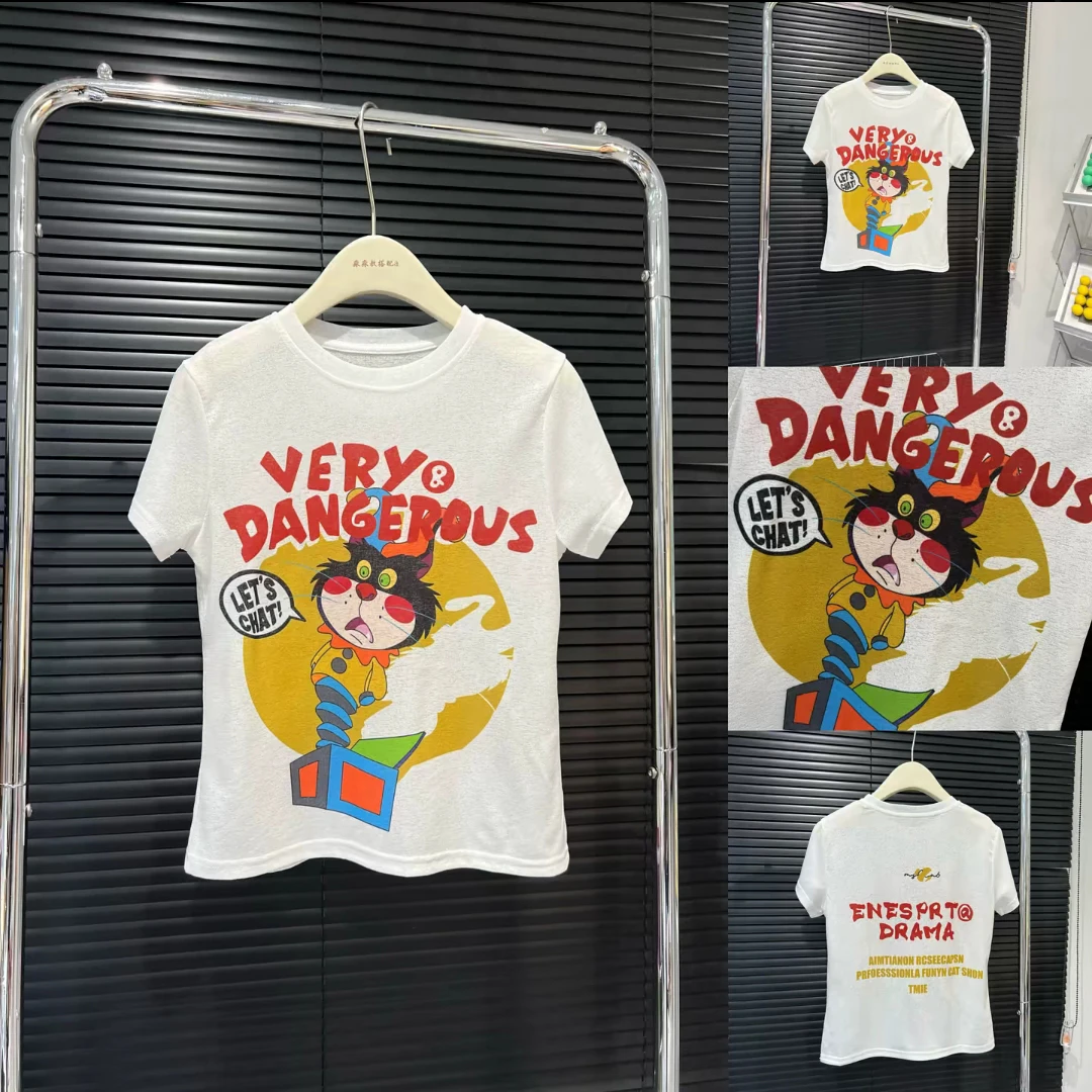 夏季新款宽松版型半袖彩色卡通彩绘上衣女装T恤