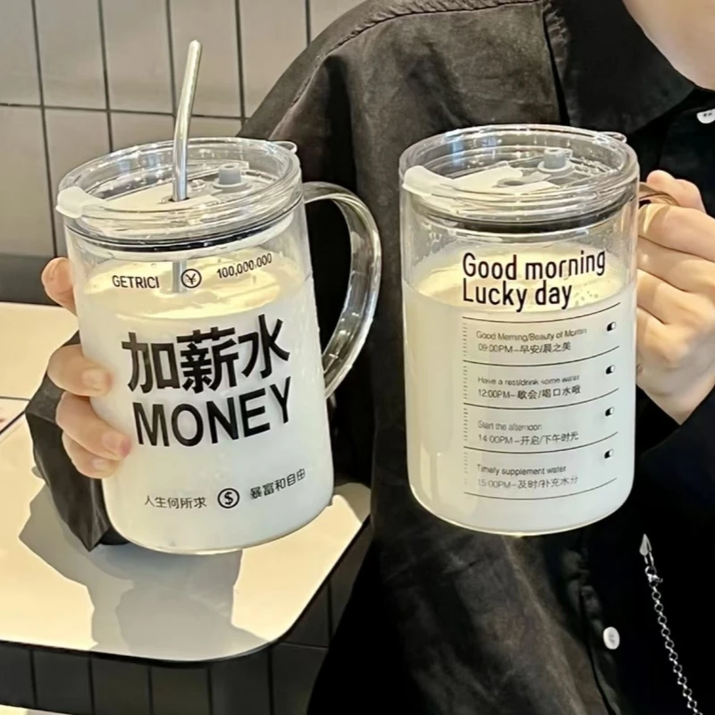 1000ML大容量2025新款潮流创意刻度玻璃喝水杯带盖透明吸管杯夏季