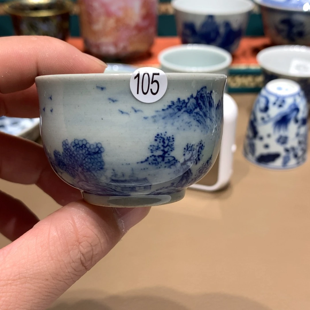 盘不****鸿105青花老陶泥山水主人杯