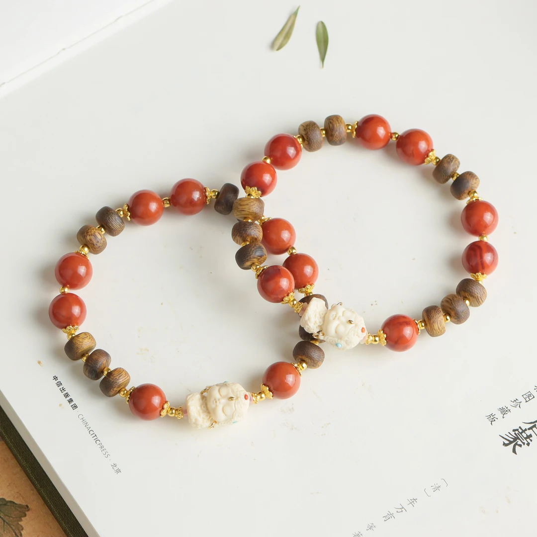 南红玛瑙圆珠度母手工DIY复古女款单圈手串（多样性发 发其一）