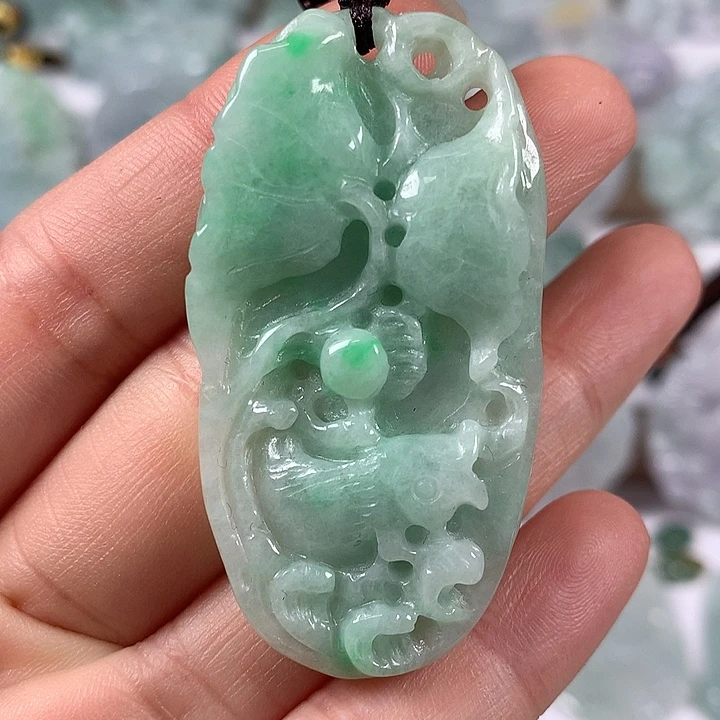 颈饰未镶嵌翡翠和和美美年年有余两面工艺福利