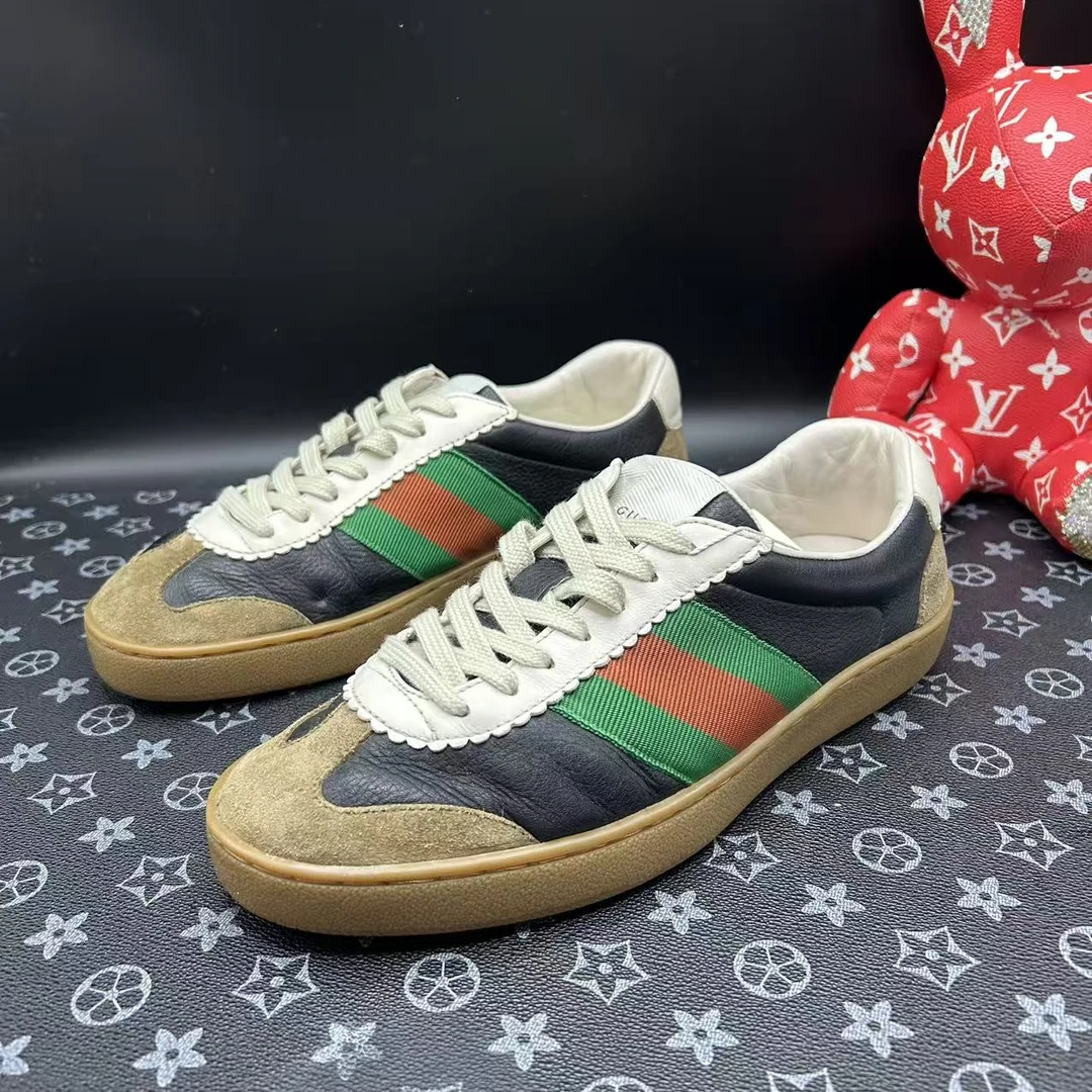 95新 GUCCI/古驰 男士黑棕麂皮德训鞋多尺码