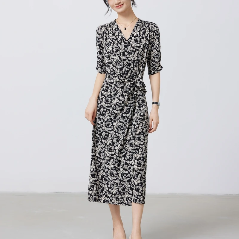 【主播专属】高端定制时尚优雅气质蝴蝶花连衣裙修身显瘦百搭中长裙