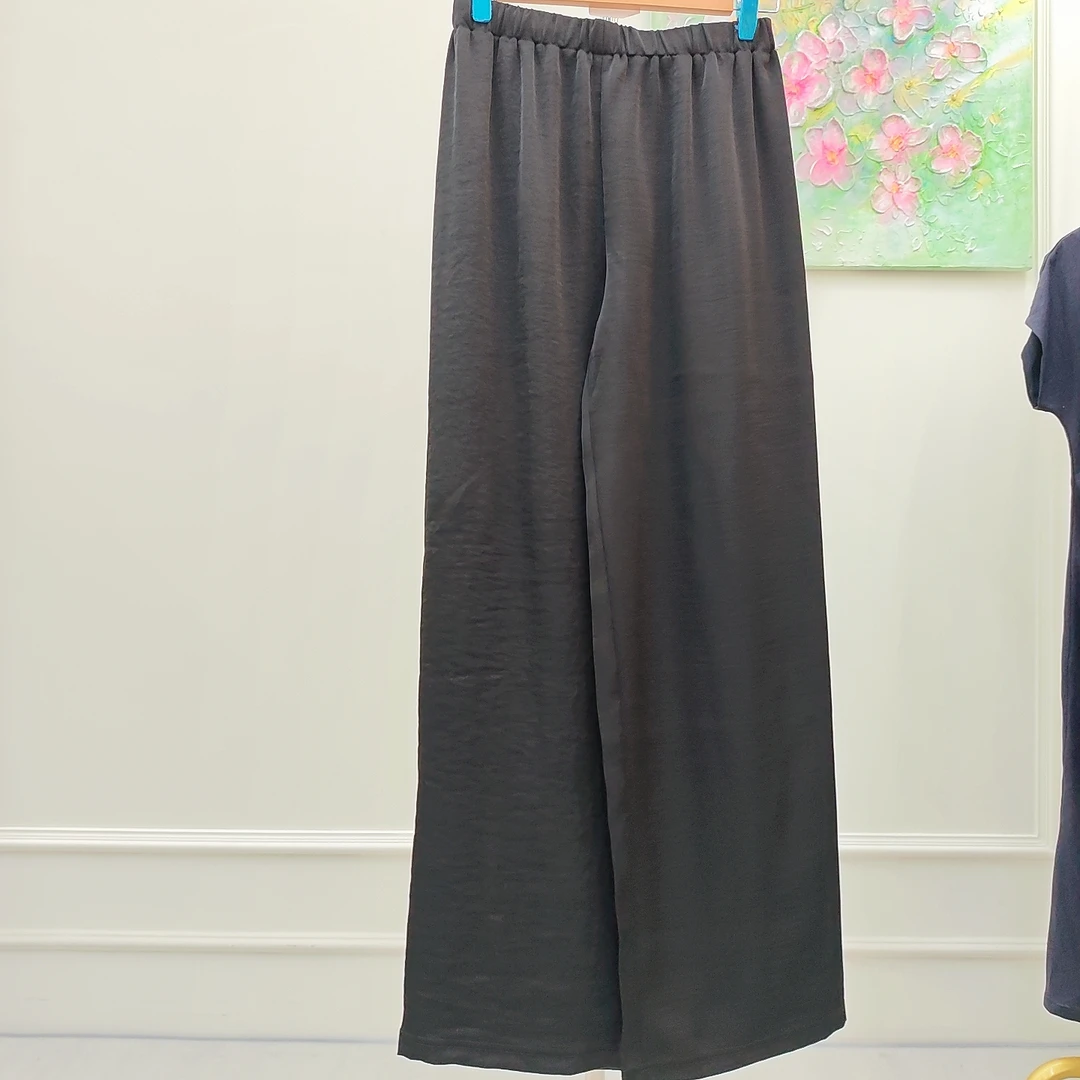 【赫本黑】夏季25年时尚休闲百搭复古宽松中式纯色裤子（24047208）