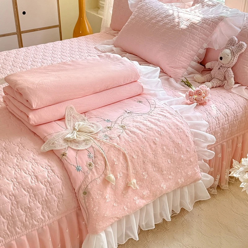 【单夏凉被】幻蝶刺绣蕾丝花边韩版夏凉被空调被