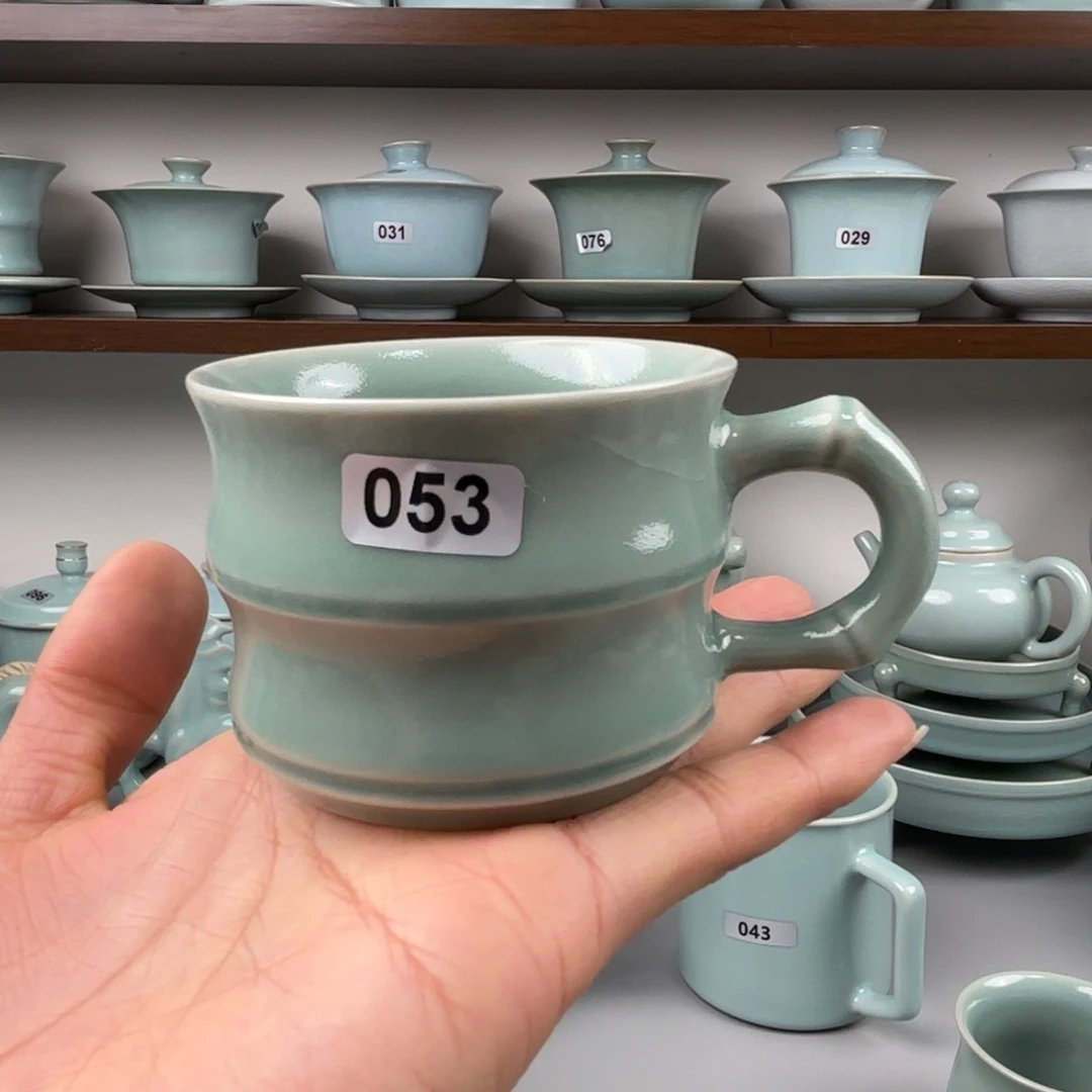 陶摆件汝瓷竹节杯支钉烧仿古釉053