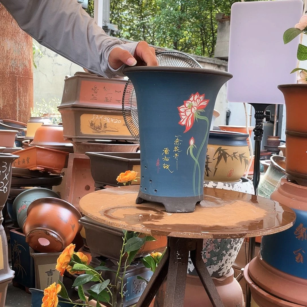 蓝色大号一念花开花盆紫砂