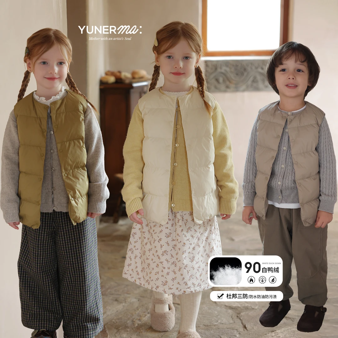女童冬季百搭杜邦三防羽绒马甲允儿妈宝宝90白鸭绒保暖羽绒服外套