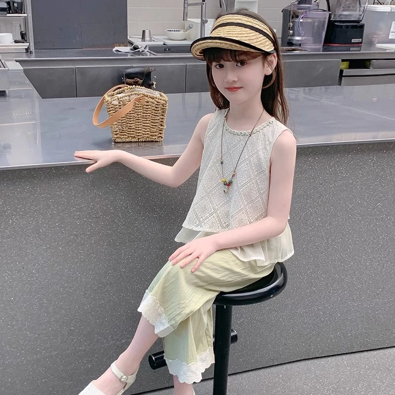 女童夏装套装2025新款儿童时髦洋气薄款背心休闲装夏季女孩两件套