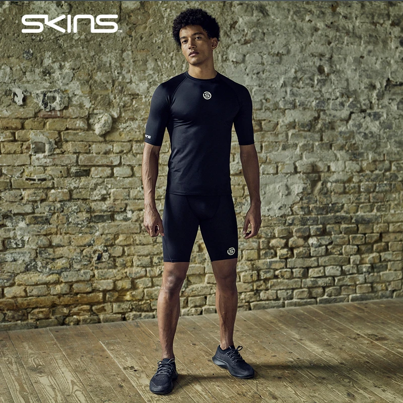 SKINSS1HalfTights男中裤基础压缩骑行跑步越野训练跑步短袖