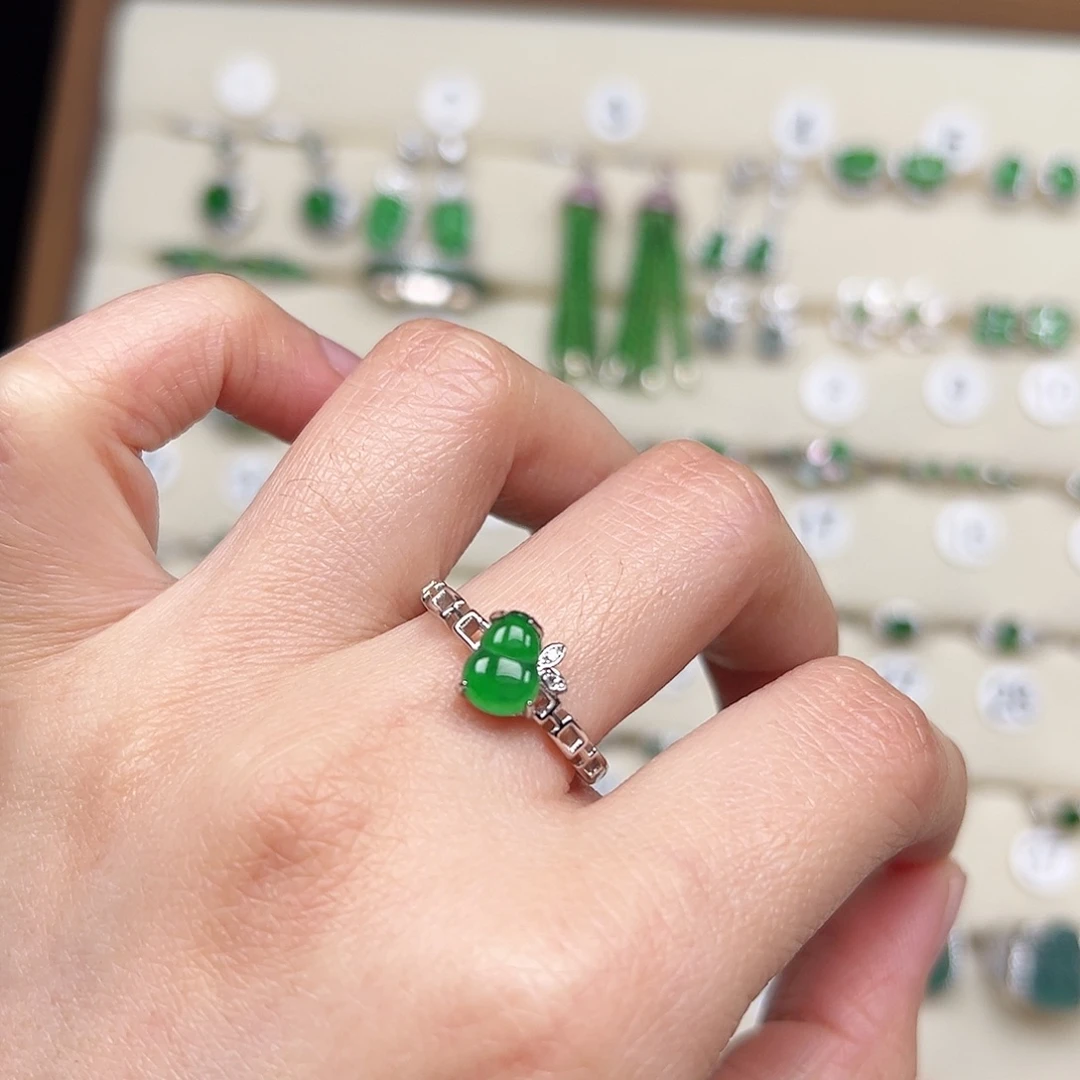 翡翠银S925镶嵌戒指天然