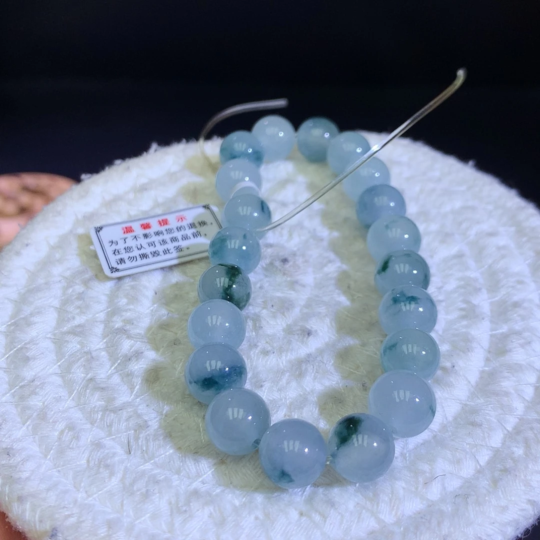 未镶嵌手链翡翠天然缅甸翡翠冰飘花手串卡9.5蓝花