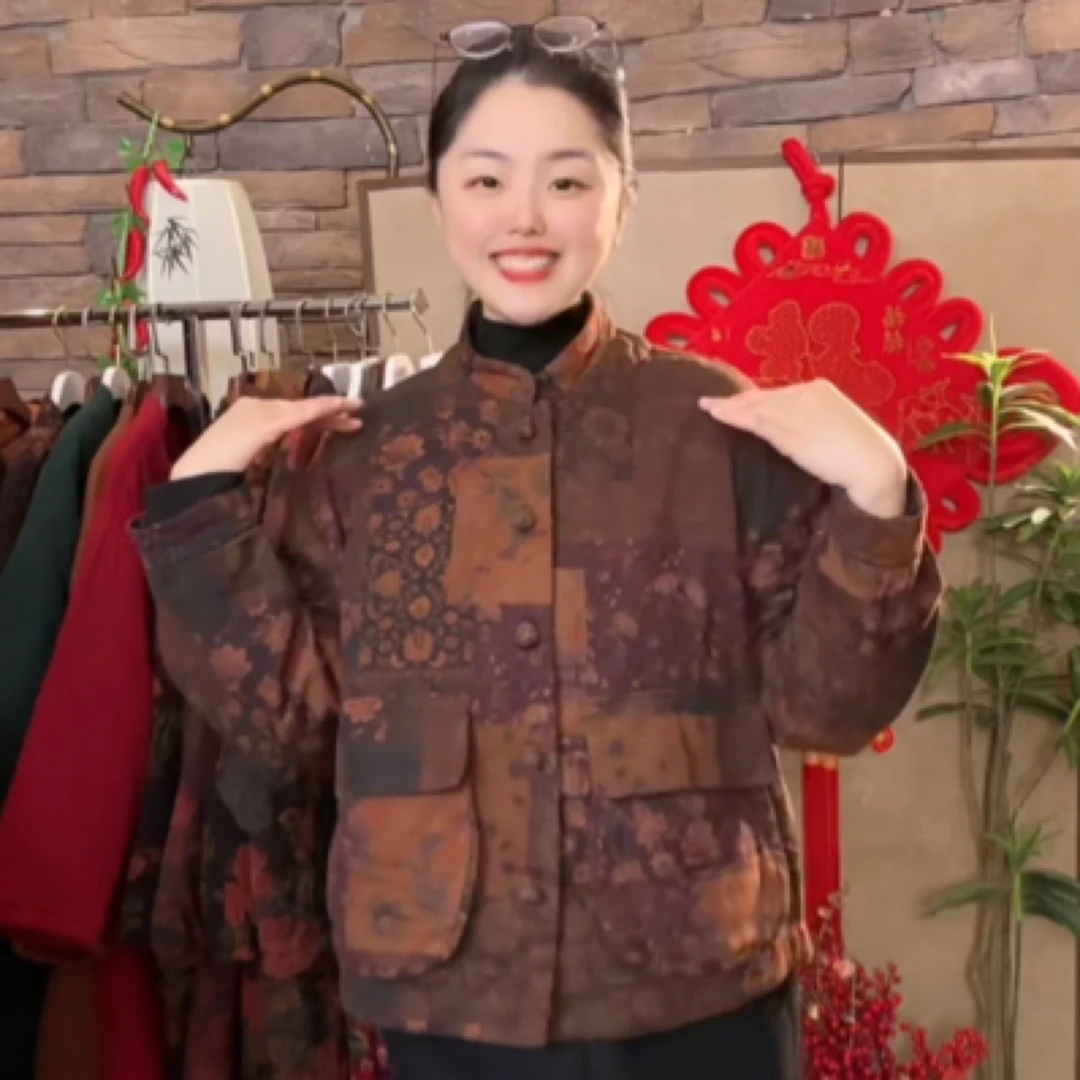 （花海）复古中式盘扣上衣百搭亚麻棉百搭立领春秋妈妈装休闲文艺