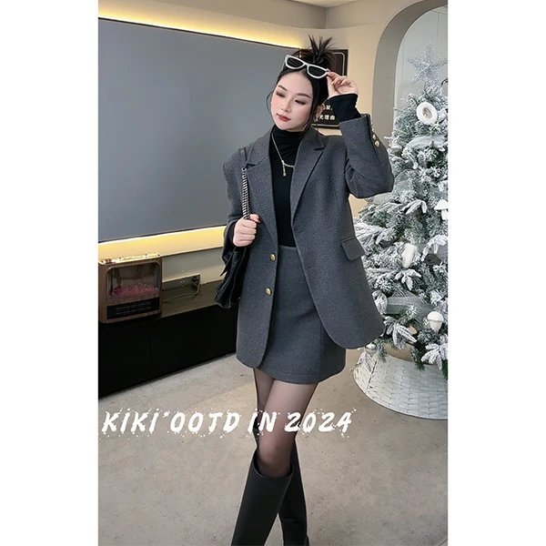 90白鸭绒西装羽绒服加厚2024新款冬季裙子套装