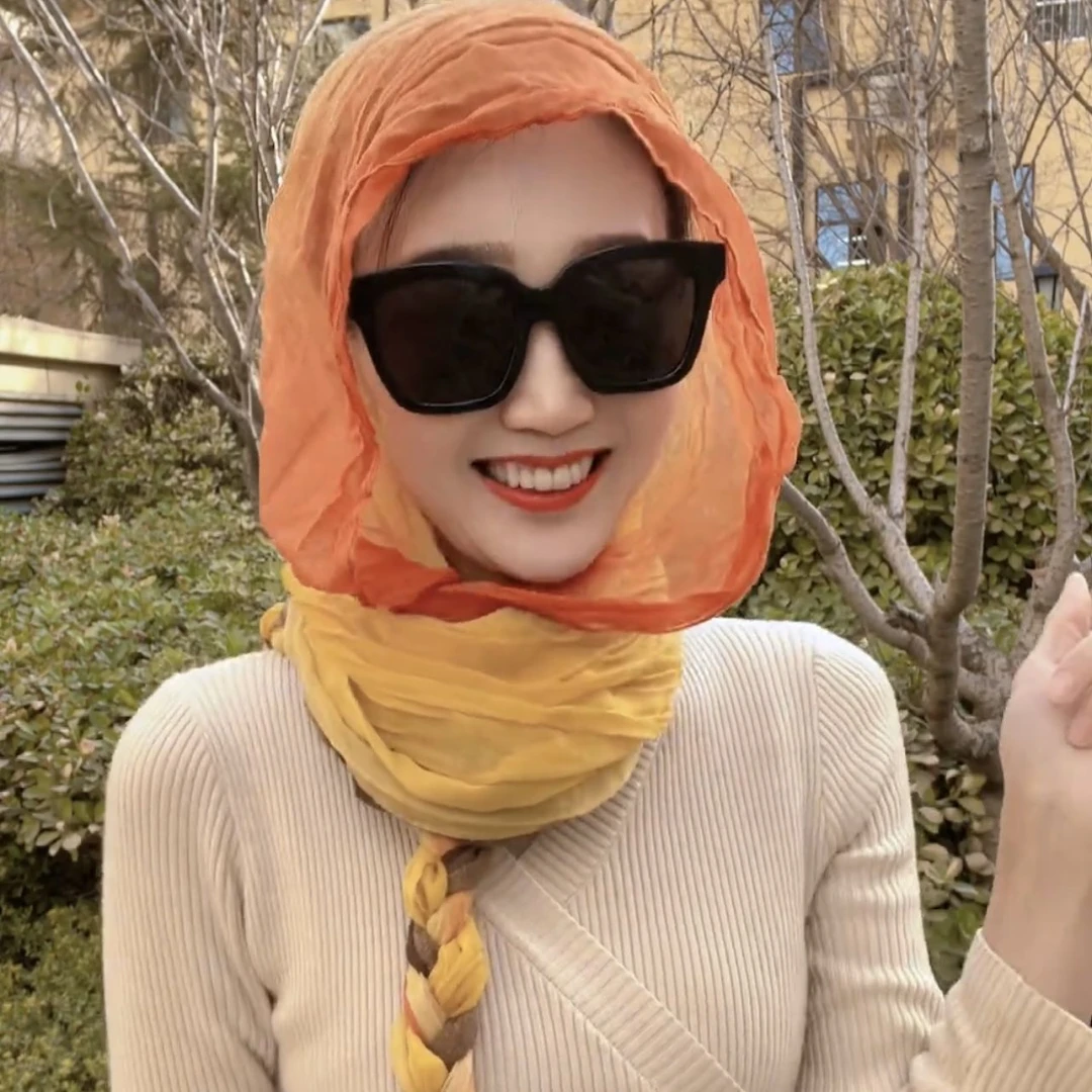 辫子头巾春夏防晒遮阳新款旅游拍照洋气围巾时尚百搭气质丝巾菲灵