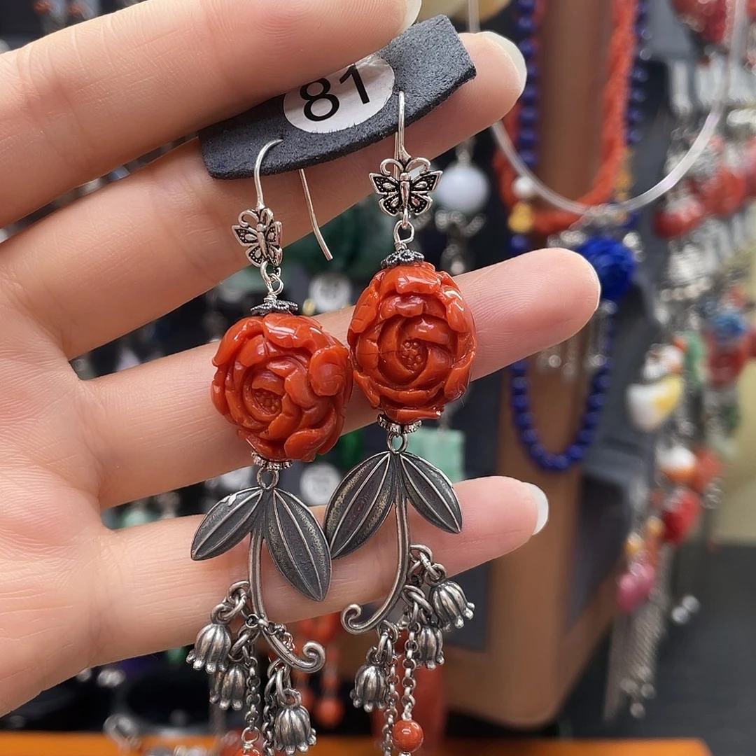 南红玛瑙耳饰银S925镶嵌?**?861fghggh