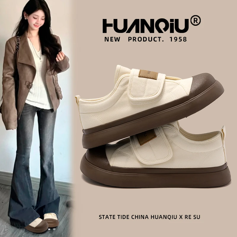 环球2025新款魔术贴面包鞋厚底小白鞋女款大头面包鞋子休闲板鞋