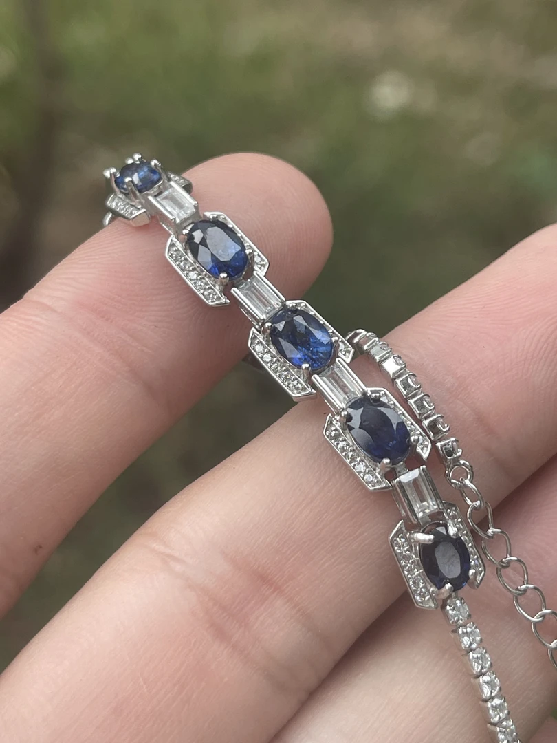 天然蓝宝石银镶手链