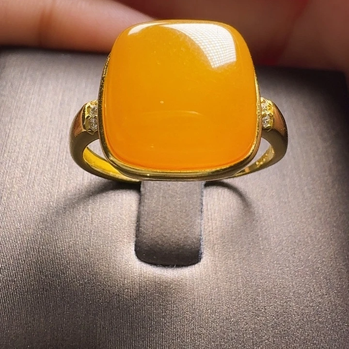 蜜蜡银S925镶嵌戒指戒指