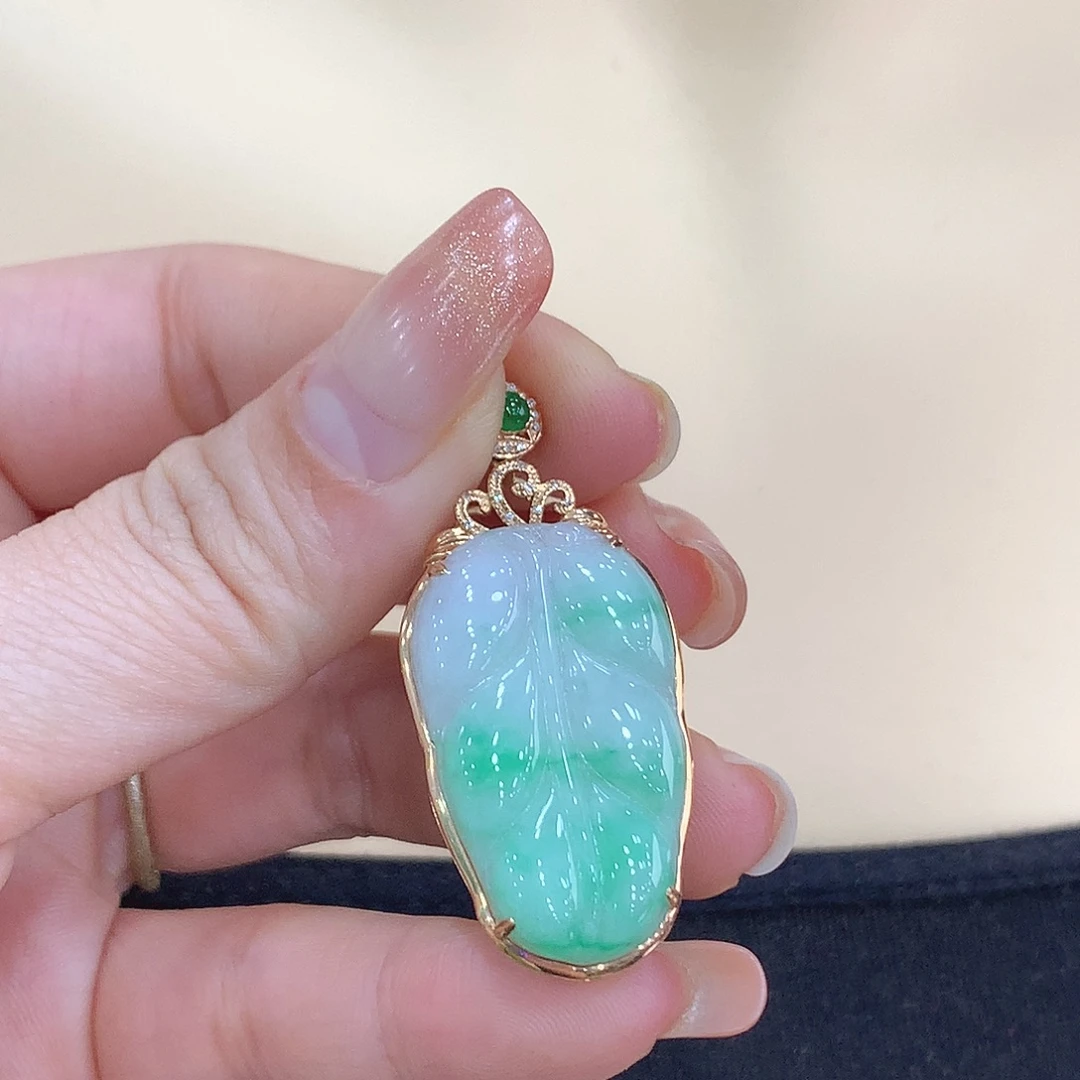 翡翠18K金镶嵌吊坠(不含链)