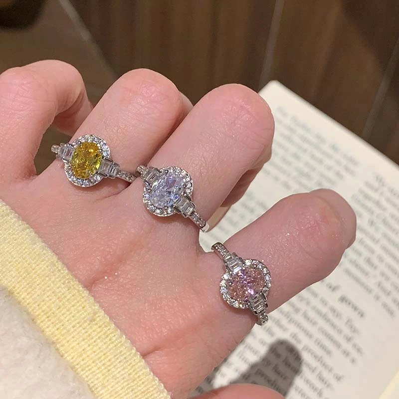 铜合金锆石戒指 s925镀银戒指女款轻奢鸽子蛋戒指小众精致食指环