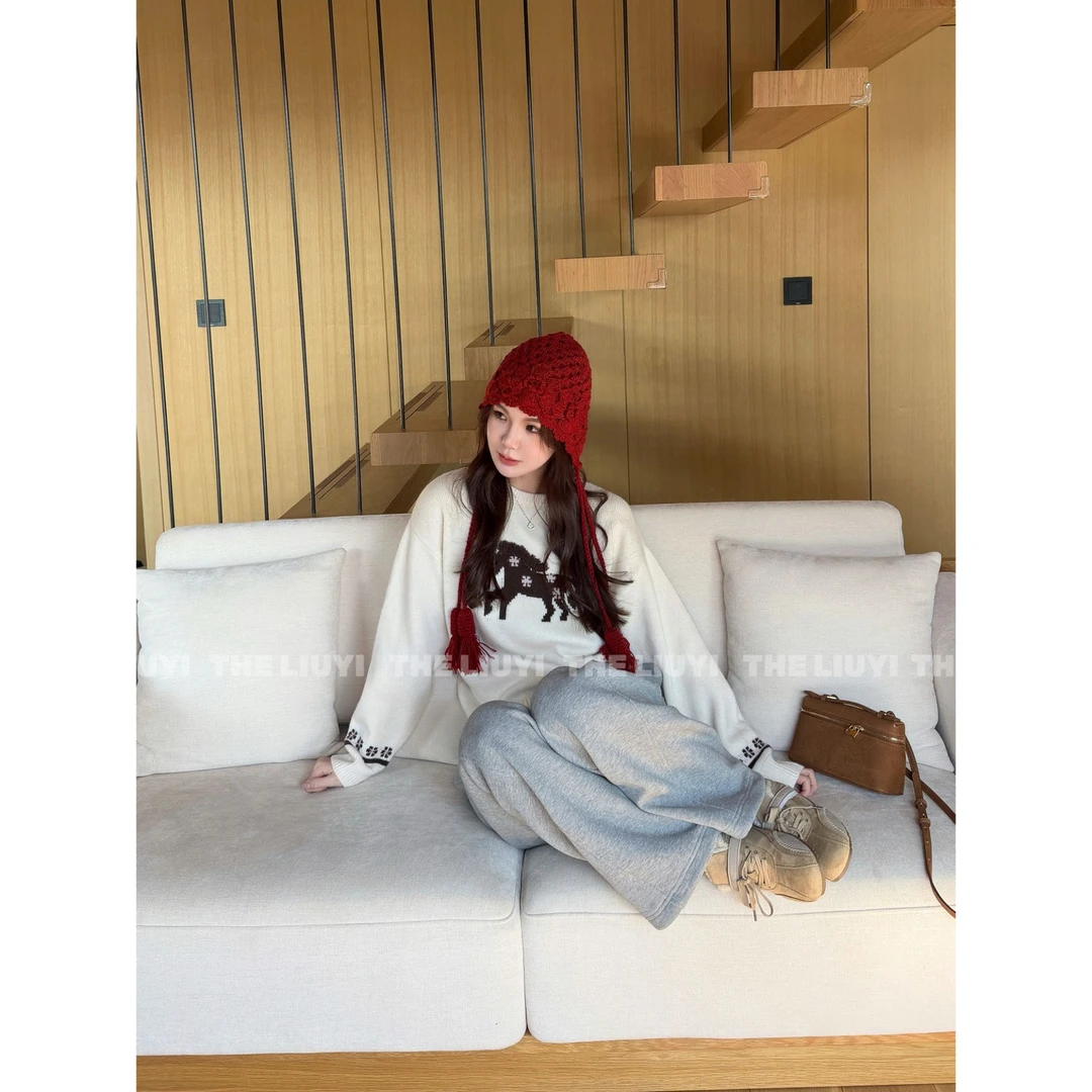 【LIUYI】韩系手工小马羊毛针织圆领毛衣511249