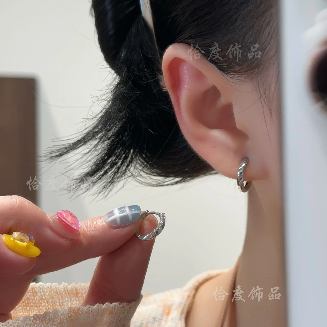 铜合金合成锆石耳饰 【恰度】满天星亮闪锆石小众设计感圈圈耳扣