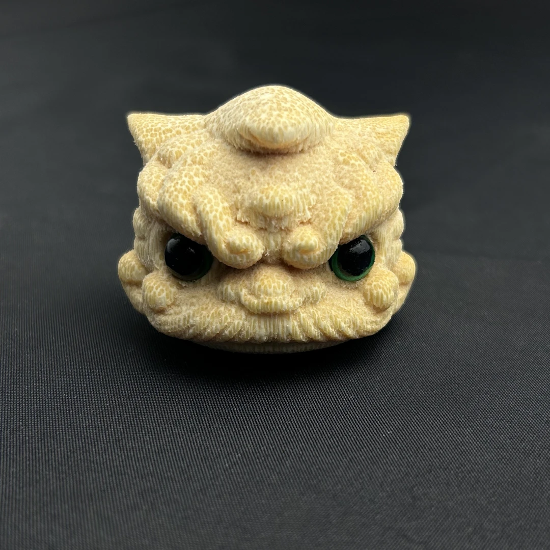 新款独角醒狮 直径4.5以上 把件摆件 实心竹雕刻