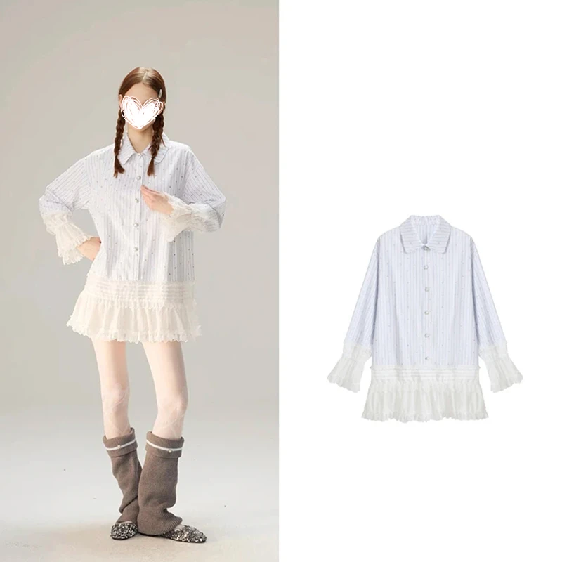 2267甜美白月光仙女连衣裙女春夏宽松直筒蕾丝花边衬衫裙女