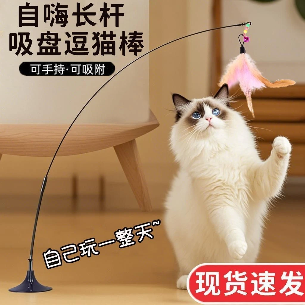 吸盘吸地式逗猫棒杆猫咪玩具自嗨底座钢丝新款耐用羽毛替耐咬MCS