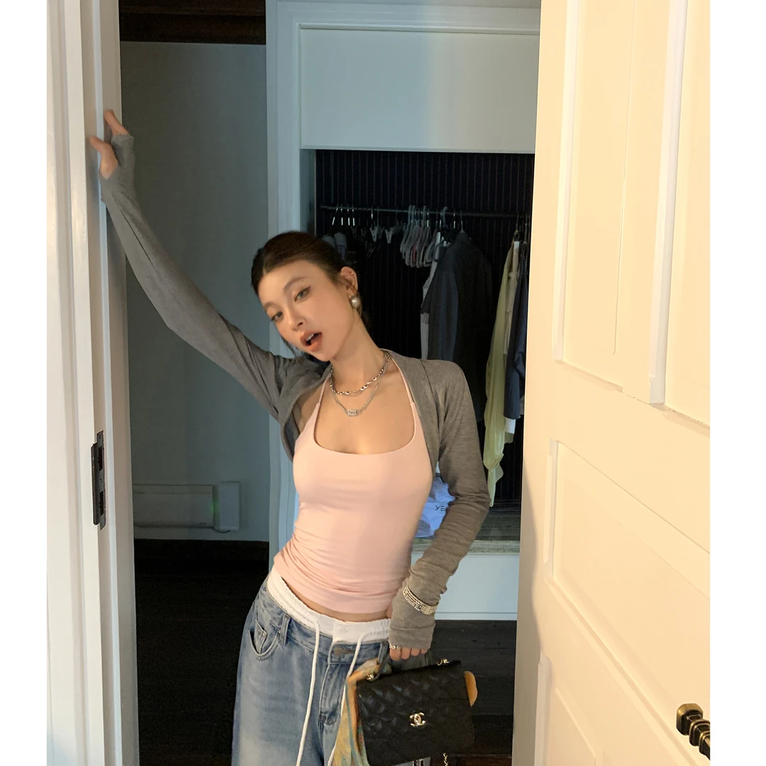 【珍妮糖果屋】粉色吊带+短开衫坎肩两件套4378