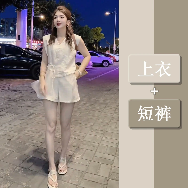 2025夏季款韩版一整套穿搭时尚显瘦无袖背心上衣高腰短裤两件套女