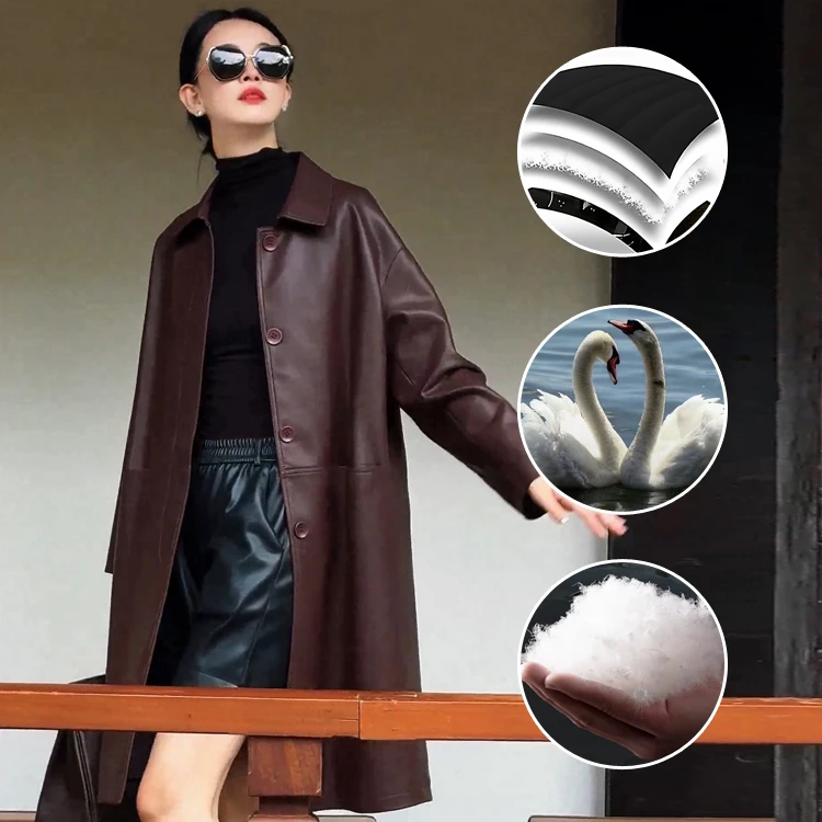 真皮皮衣女中长款绵羊皮羽绒（白鸭绒）LFR-281#羽绒