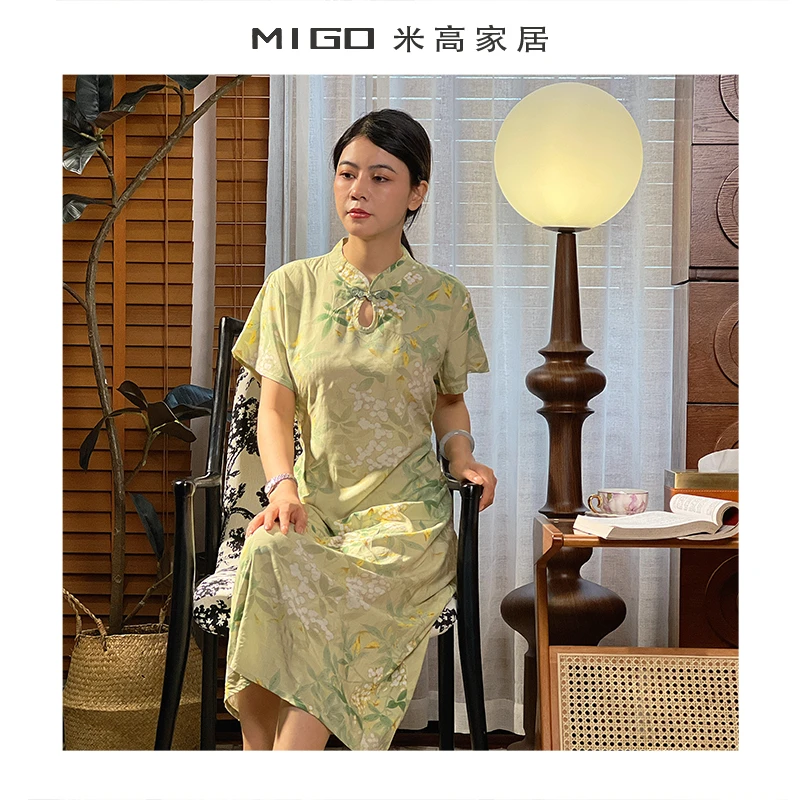 【米高家居】夏季青禾盘扣裙国风碎花睡衣凉爽棉绸女家居服