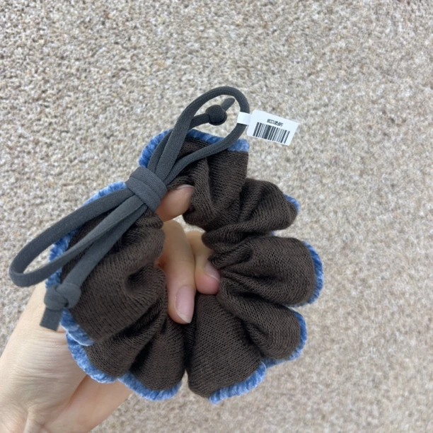 泡菜蓝色包边针织蝴蝶结发圈高弹力韩系气质百搭