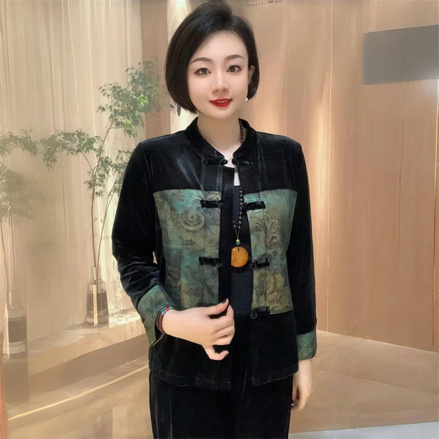 秋装金丝绒中老年妈妈遮肉显瘦洋气开衫长袖外套国风宽松大码上衣