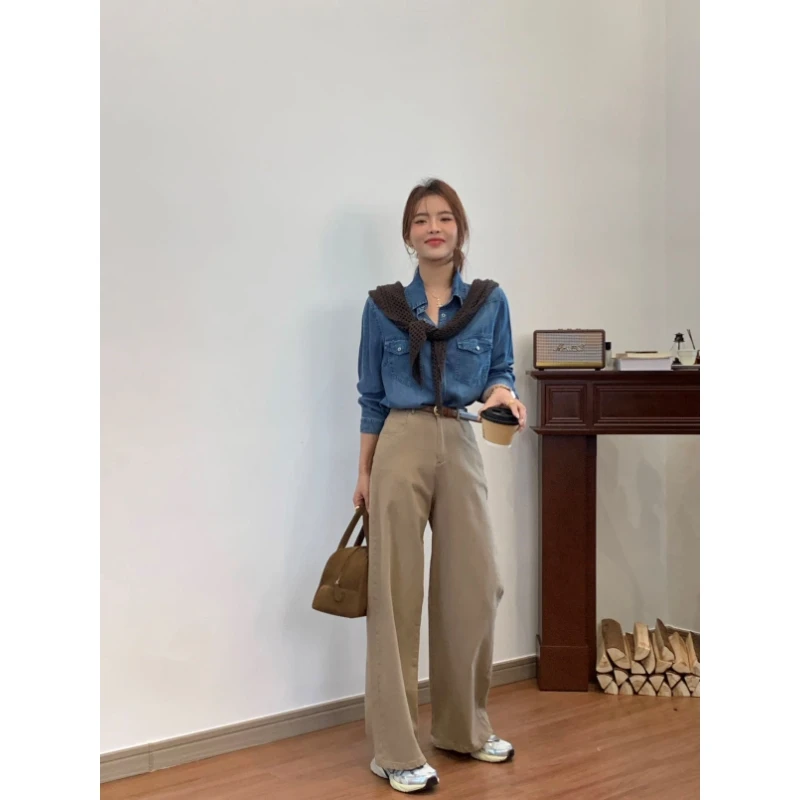 韩国GORGEOUS“不一样的老钱系·复古水洗”经典直筒裤A083106