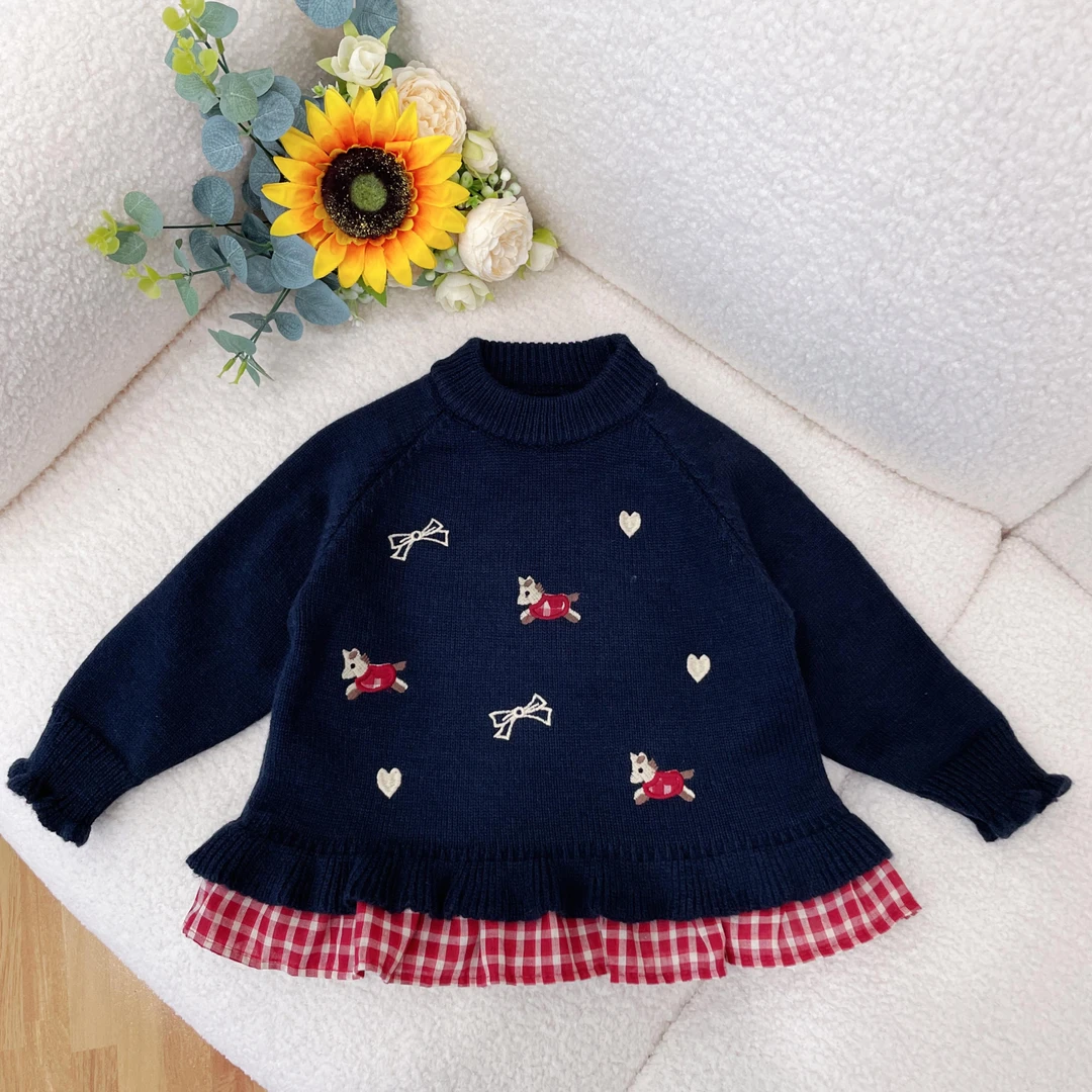 MOMOCO女童冬季洋气百搭时尚卡通刺绣保暖针织毛衣DSM122801W