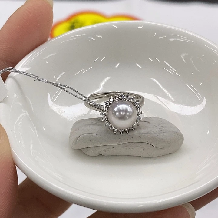 海水珍珠戒指银S925镶嵌澳白8-9mm