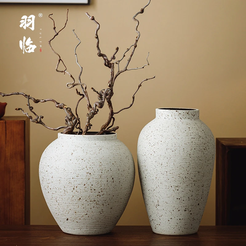 景德镇陶瓷花瓶新中式简约白色奶油风粗陶罐客厅插花台面干插花器