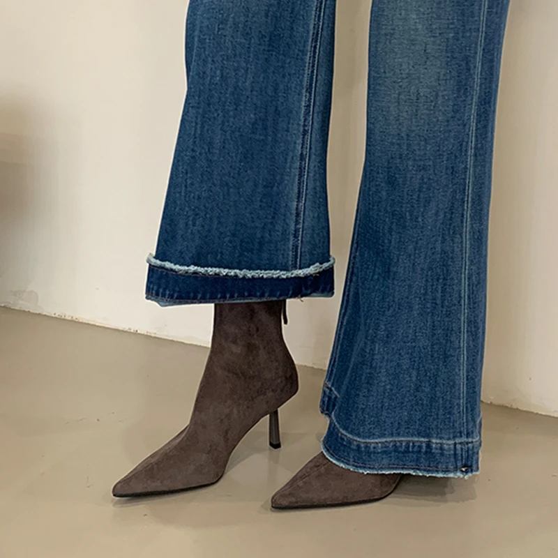 尖头短靴女靴2025秋冬季新款女靴短筒瘦瘦靴细跟靴子高跟鞋马丁靴