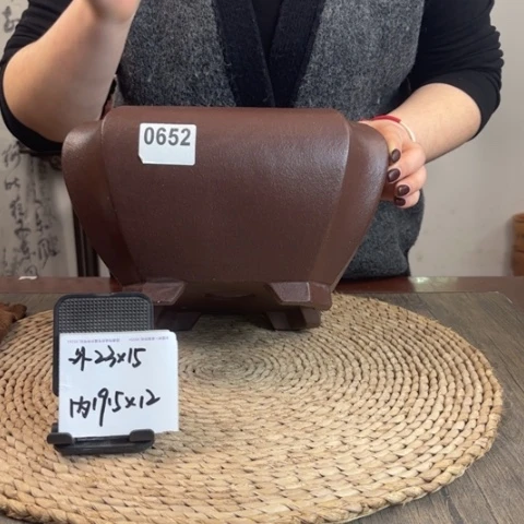 紫砂花盆紫玉金砂切角窝口四方0652