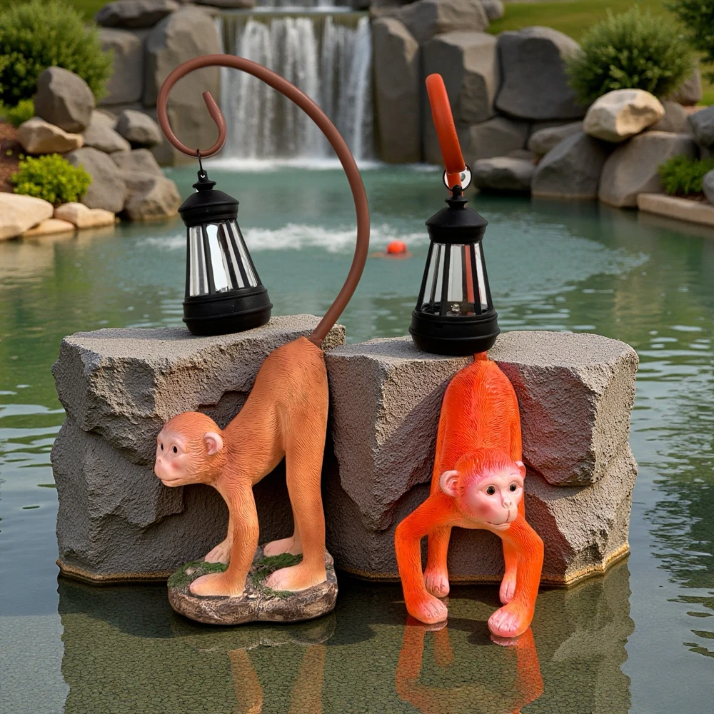 可爱趣味猴子提灯摆件户外庭院花园假山草坪客厅造景布景装饰