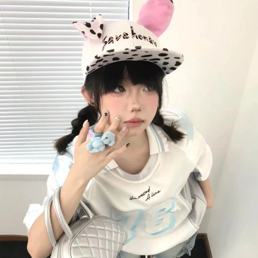繁星！奶牛少女可爱斑点翘狗耳朵女春夏美式y2k辣妹鸭舌帽显脸小