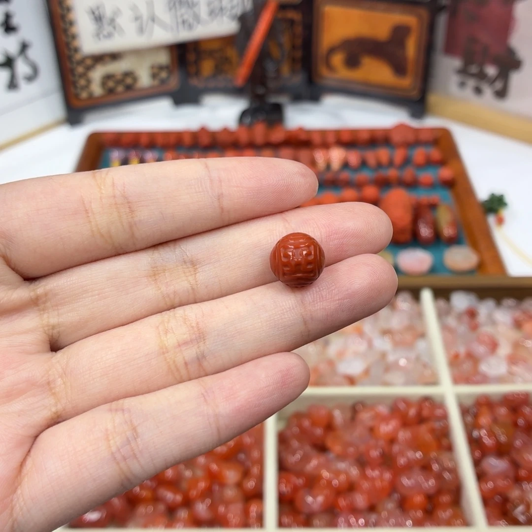 南红玛瑙未镶嵌配饰南红博古纹圆珠