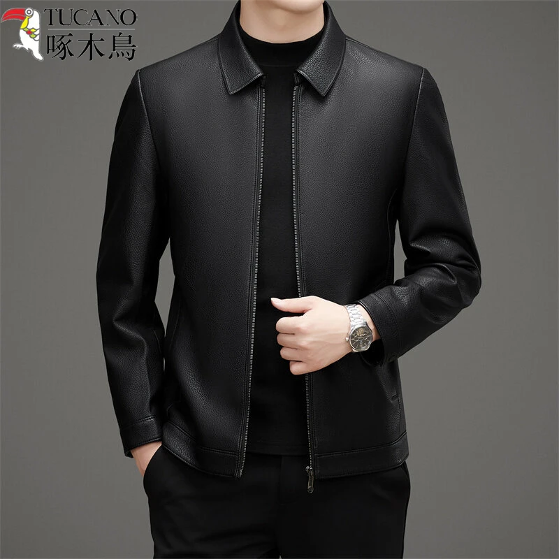 TUCANO/啄木鳥春季男时尚短款高档男士皮衣翻领商务皮夹克休闲