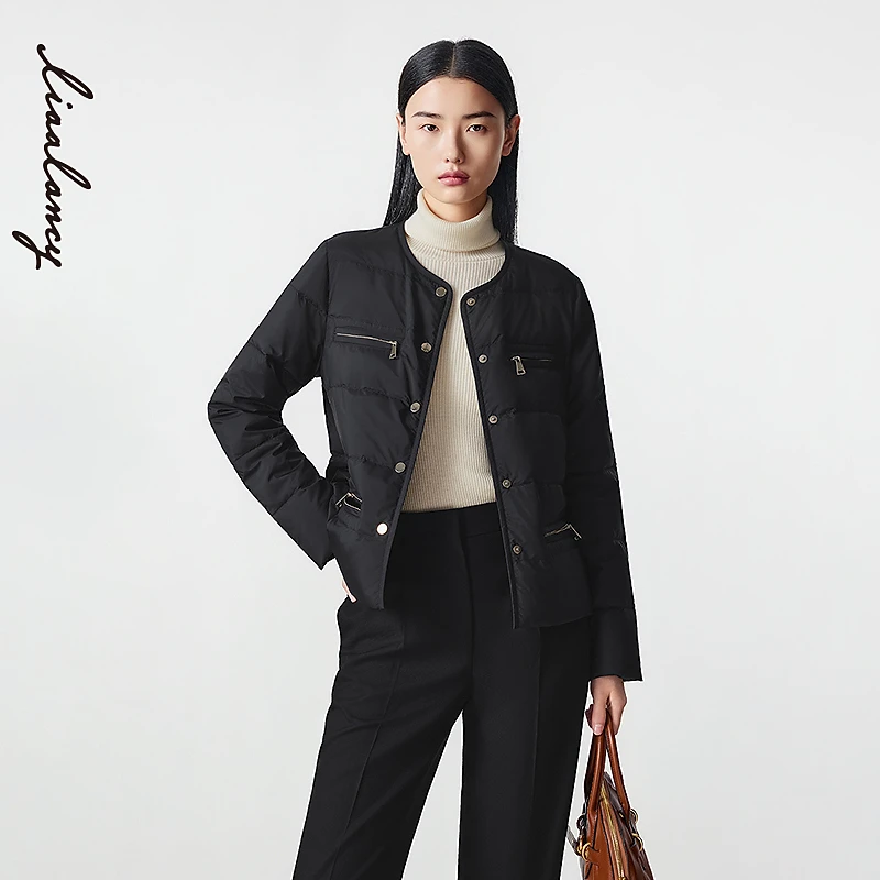 LANCY/朗姿2025冬新款气质简约短款圆领休闲百搭轻薄鹅绒羽绒服女