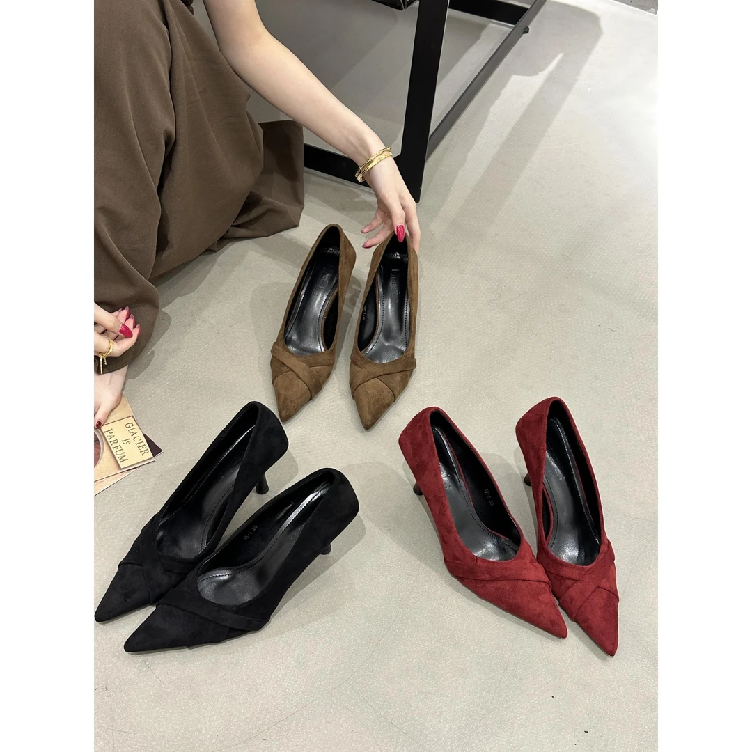 【DR官方正品】2025新款覆古尖头绒面浅口单鞋女春秋百搭一脚蹬日