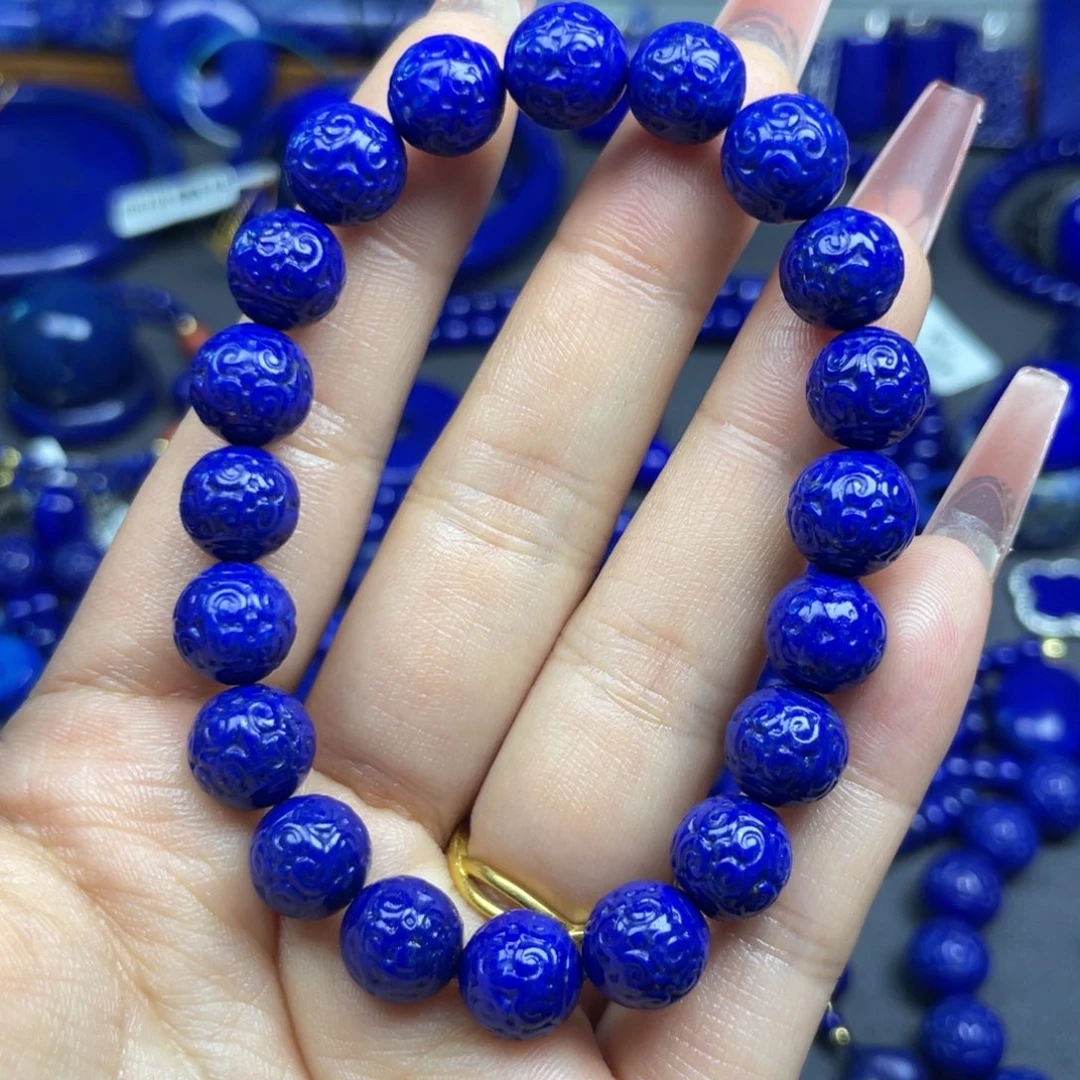 青金石未镶嵌9+雕刻回纹手串