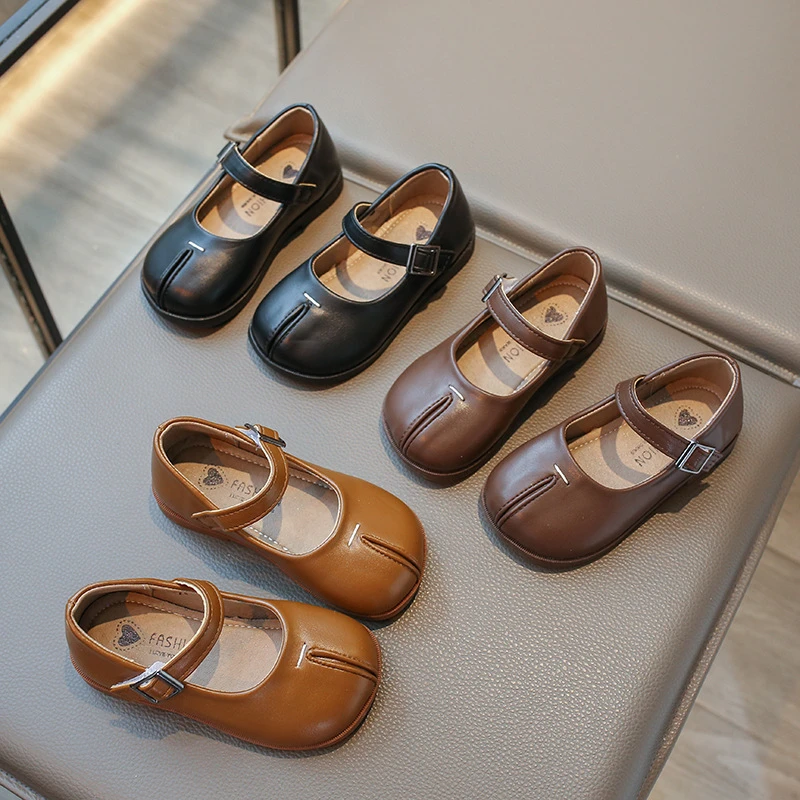 女童黑色软底皮鞋复古浅口羊蹄小皮鞋春秋洋气公主鞋小香风瓢鞋子